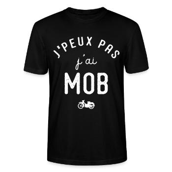 J'peux pas j'ai mob cadeau humour rétro mobylette - T-shirt bio CRAFTER Stanley Stella Unisexe - noir - Devant - Alina (178cm) & Michal (187cm)