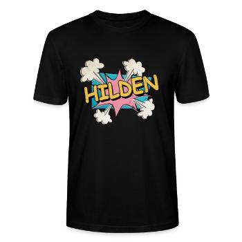 Hilden Deutschland Stadt Schrift Pop Art Comic - Stanley/Stella Unisex Bio-T-Shirt CRAFTER - Schwarz - Vorne - Alina (178cm) & Michal (187cm)