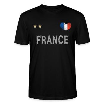 Frankreich Fußball Trikot mit Herz - Stanley/Stella Unisex Bio-T-Shirt CRAFTER - Schwarz - Vorne - Alina (178cm) & Michal (187cm)