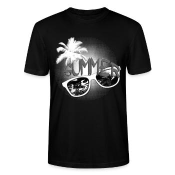 Palme & Sonnenbrille schwarz-weiß - Stanley/Stella Unisex Bio-T-Shirt CRAFTER - Schwarz - Vorne - Alina (178cm) & Michal (187cm)