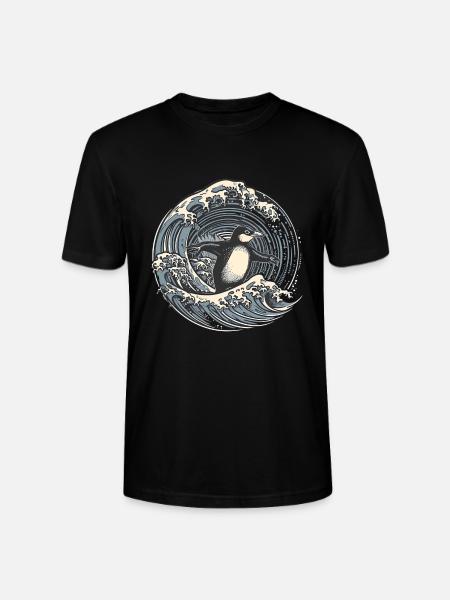 Penguin surfing on wave - Stanley/Stella CRAFTER Unisex Organic T-Shirt - black