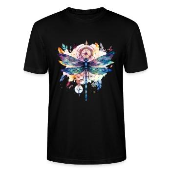 Hippie dream catcher with feather headdress and dragonfly - Stanley/Stella CRAFTER Unisex Organic T-Shirt - black - Front - Alina (178cm) & Michal (187cm)