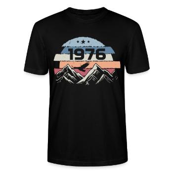 Original 1976 Jahrgang 1976 Geburtstag 1976 - Stanley/Stella Unisex Bio-T-Shirt CRAFTER - Schwarz - Vorne - Alina (178cm) & Michal (187cm)