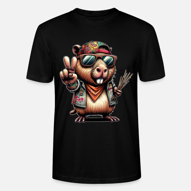 Capybara Peacezeichen - Stanley/Stella Unisex Bio-T-Shirt CRAFTER - Schwarz