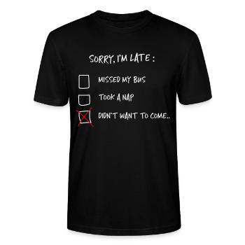 Undskyld, jeg kommer for sent - siger Funny Funny gave - Stanley Stella CRAFTER unisex økologisk-T-shirt - sort - Foran - Alina (178cm) & Michal (187cm)