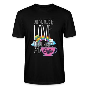 Gay Pride LGBT LGBTQ CSD Schwul Bi Kaffee Espresso - Stanley/Stella Unisex Bio-T-Shirt CRAFTER - Schwarz - Vorne - Alina (178cm) & Michal (187cm)