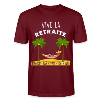 Vive La Retraite Citation Marrante Homme Retraité - T-shirt bio CRAFTER Stanley Stella Unisexe - bordeaux - Devant - Alina (178cm) & Michal (187cm)