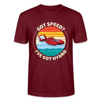 Hydro-Speed-Rennen: Spannender Wasserflugzeug-Humor - Stanley/Stella Unisex Bio-T-Shirt CRAFTER - Burgunderrot - Vorne - Alina (178cm) & Michal (187cm)