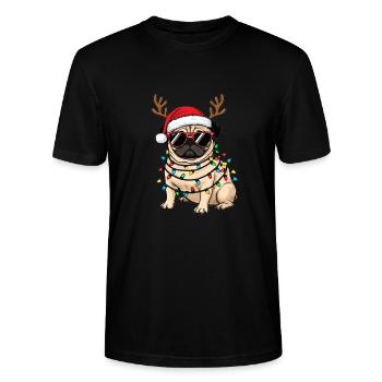 Weihnachts Mops - Stanley/Stella Unisex Bio-T-Shirt CRAFTER - Schwarz - Vorne - Alina (178cm) & Michal (187cm)