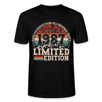 Oktober 1987 Jahrgang geboren Vintage Geburtstag - Stanley/Stella Unisex Bio-T-Shirt CRAFTER - Schwarz - Vorne - Alina (178cm) & Michal (187cm)