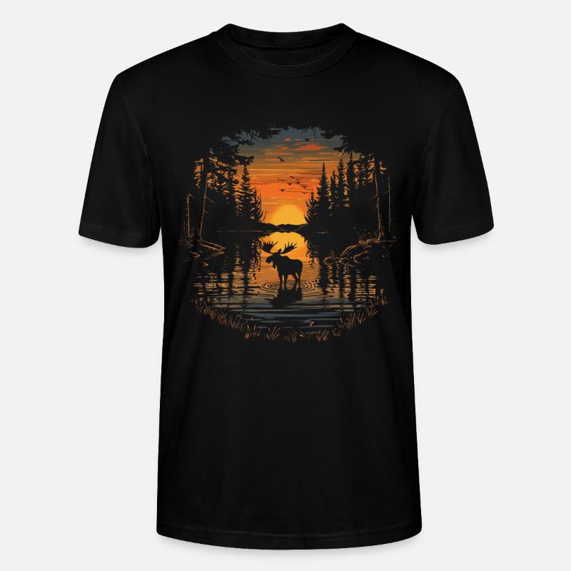 Elch Elche Waldtier Sunset - Stanley/Stella Unisex Bio-T-Shirt CRAFTER - Schwarz