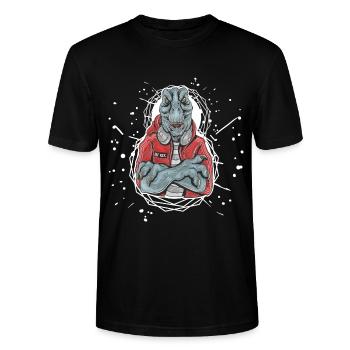 DJ REX T-Rex dinosaure musique casque casque cadeau - T-shirt bio CRAFTER Stanley Stella Unisexe - noir - Devant - Alina (178cm) & Michal (187cm)