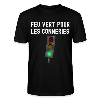 Feu vert pour les conneries cadeau homme - T-shirt bio CRAFTER Stanley Stella Unisexe - noir - Devant - Alina (178cm) & Michal (187cm)