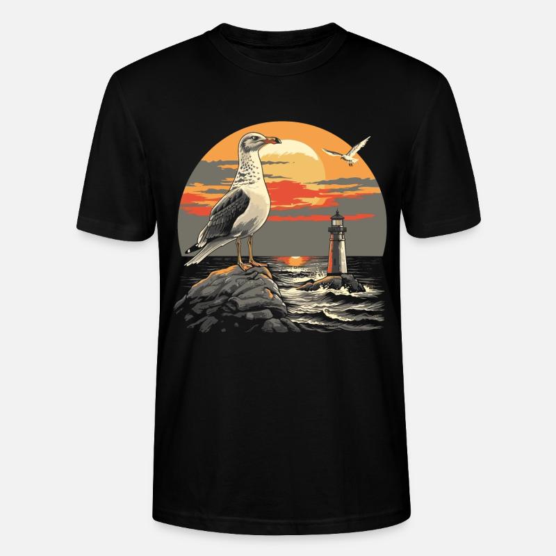Möwe Seevogel Leuchtturm Sunset - Stanley/Stella Unisex Bio-T-Shirt CRAFTER - Schwarz