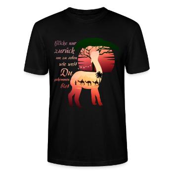 Alpaka Blicke nur zurück um zu sehen wie weit du - Stanley/Stella Unisex Bio-T-Shirt CRAFTER - Schwarz - Vorne - Alina (178cm) & Michal (187cm)