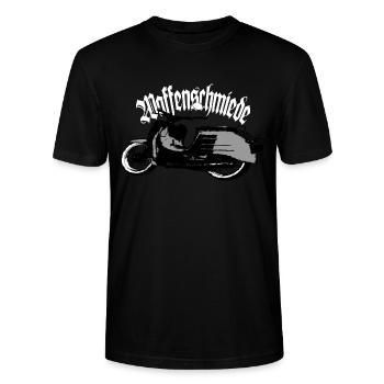 Simson Schwalbe Moped DDR Moped - Stanley/Stella Unisex Bio-T-Shirt CRAFTER - Schwarz - Vorne - Alina (178cm) & Michal (187cm)