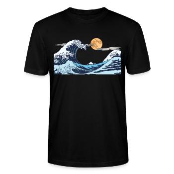 Kanagawa Wellen Ästhetische japanische Kunst Große Welle - Stanley/Stella Unisex Bio-T-Shirt CRAFTER - Schwarz - Vorne - Alina (178cm) & Michal (187cm)