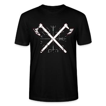 vegvisir Wikinger Äxte Motiv - Stanley/Stella Unisex Bio-T-Shirt CRAFTER - Schwarz - Vorne - Alina (178cm) & Michal (187cm)