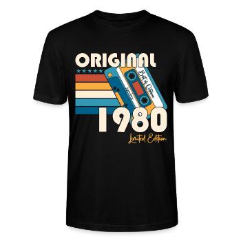 Oktober Vintage 1980 42e verjaardag Cadeau Tape - Stanley/Stella Uniseks bio-T-shirt CRAFTER - zwart - Voor - Alina (178cm) & Michal (187cm)