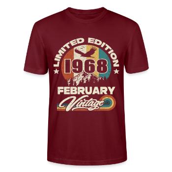 Anniversaire rétro vintage février 1968 - T-shirt bio CRAFTER Stanley Stella Unisexe - bordeaux - Devant - Alina (178cm) & Michal (187cm)
