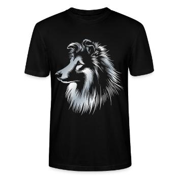 Sheltie | Shetland Sheepdog Hundekopf silber - Stanley/Stella Unisex Bio-T-Shirt CRAFTER - Schwarz - Vorne - Alina (178cm) & Michal (187cm)