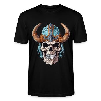 Viking skull, Norse mythology - Stanley/Stella CRAFTER Unisex Organic T-Shirt - black - Front - Alina (178cm) & Michal (187cm)