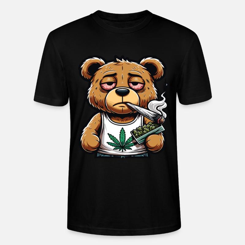 Bear smoking a cannabis joint - Stanley/Stella CRAFTER Unisex Organic T-Shirt - black