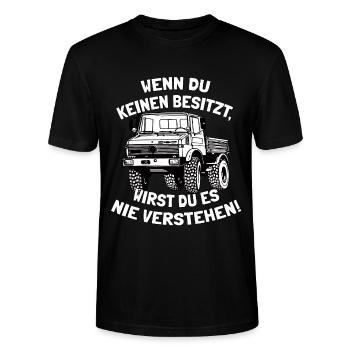Unimog - 424 427 - Offroad - Universal Motorgerät - Stanley/Stella Unisex Bio-T-Shirt CRAFTER - Schwarz - Vorne - Alina (178cm) & Michal (187cm)