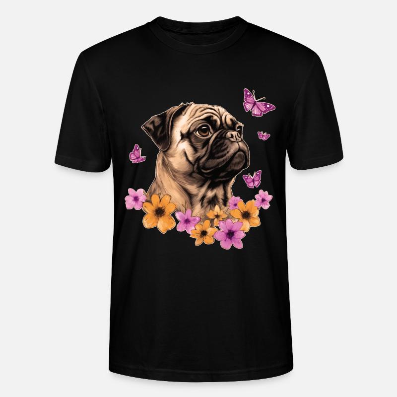 Mops mit Schmetterlingen - Stanley/Stella Unisex Bio-T-Shirt CRAFTER - Schwarz