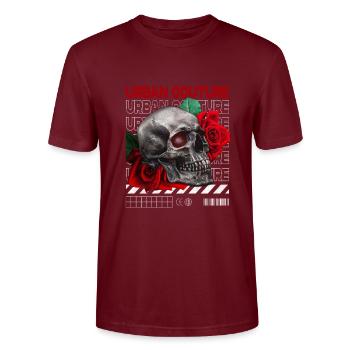 Urban couture skull rose - Stanley/Stella CRAFTER Unisex Organic T-Shirt - burgundy - Front - Alina (178cm) & Michal (187cm)