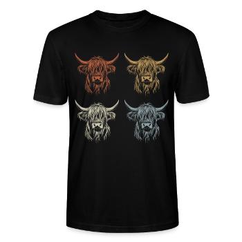 Schottisches Hochlandrind - Vintage - Geschenk - Stanley/Stella Unisex Bio-T-Shirt CRAFTER - Schwarz - Vorne - Alina (178cm) & Michal (187cm)