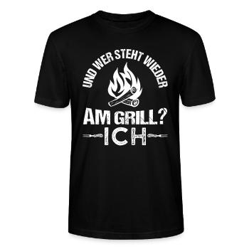 grillen Flamme Barbecue - Grillmeister Geschenk - Stanley/Stella Unisex Bio-T-Shirt CRAFTER - Schwarz - Vorne - Alina (178cm) & Michal (187cm)
