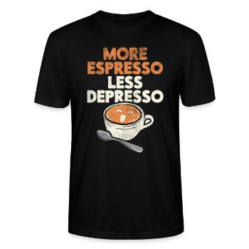 More Espresso Less Depresso Barista Espressobar - Stanley/Stella Unisex Bio-T-Shirt CRAFTER - Schwarz - Vorne - Alina (178cm) & Michal (187cm)