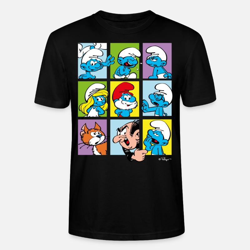 Die Schlümpfe Kacheln - Stanley/Stella Unisex Bio-T-Shirt CRAFTER - Schwarz