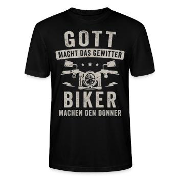 Motorrad Biker machen Donner Motorradfahrer - Stanley/Stella Unisex Bio-T-Shirt CRAFTER - Schwarz - Vorne - Alina (178cm) & Michal (187cm)