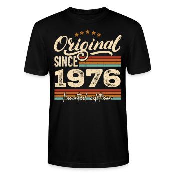 Original 1976 Jahrgang - 1976 Geburtstagsgeschenk - Stanley/Stella Unisex Bio-T-Shirt CRAFTER - Schwarz - Vorne - Alina (178cm) & Michal (187cm)