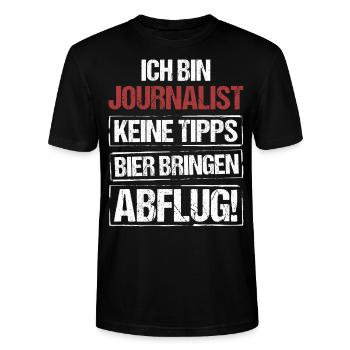 Ich bin Journalist - Bier bringen und Abflug - Stanley/Stella Unisex Bio-T-Shirt CRAFTER - Schwarz - Vorne - Alina (178cm) & Michal (187cm)