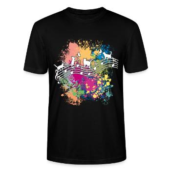 Katzen und Musiknoten Farbkleckse - Stanley/Stella Unisex Bio-T-Shirt CRAFTER - Schwarz - Vorne - Alina (178cm) & Michal (187cm)