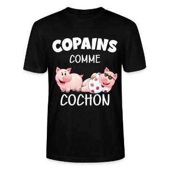Copains comme cochon citaiton mon meilleur pote - T-shirt bio CRAFTER Stanley Stella Unisexe - noir - Devant - Alina (178cm) & Michal (187cm)
