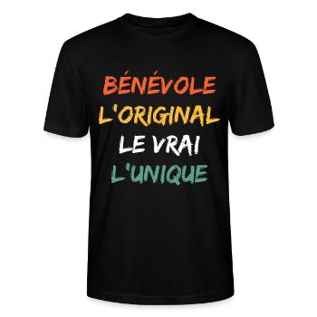 bénévole - T-shirt bio CRAFTER Stanley Stella Unisexe - noir - Devant - Alina (178cm) & Michal (187cm)