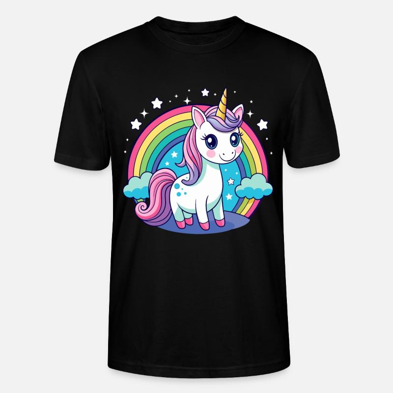 Süßes Regenbogen-Einhorn - Stanley/Stella Unisex Bio-T-Shirt CRAFTER - Schwarz