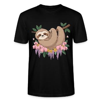 Lustiges Faultier Relax für Kinder - Stanley/Stella Unisex Bio-T-Shirt CRAFTER - Schwarz - Vorne - Alina (178cm) & Michal (187cm)