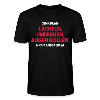 LÄCHELN, UMDREHEN, AUGEN ROLLEN Geschenk - Stanley/Stella Unisex Bio-T-Shirt CRAFTER - Schwarz - Vorne - Alina (178cm) & Michal (187cm)