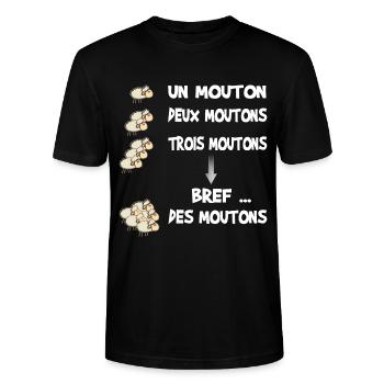 Cadeau humour moutons pour dormir - T-shirt bio CRAFTER Stanley Stella Unisexe - noir - Devant - Alina (178cm) & Michal (187cm)