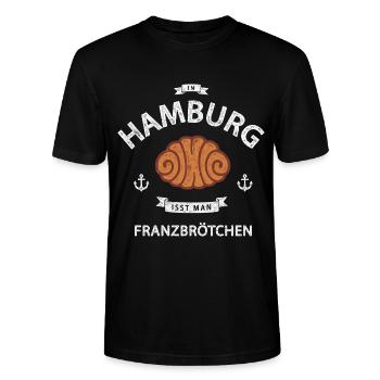 In Hamburg isst man Franzbrötchen - Stanley/Stella Unisex Bio-T-Shirt CRAFTER - Schwarz - Vorne - Alina (178cm) & Michal (187cm)