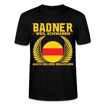 Badner weil Schwaben auch Helden brauchen Geschenk - Stanley/Stella Unisex Bio-T-Shirt CRAFTER - Schwarz - Vorne - Alina (178cm) & Michal (187cm)