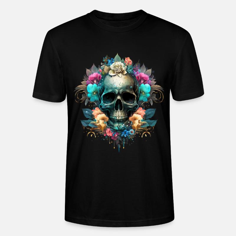Crâne avec des fleurs - T-shirt bio CRAFTER Stanley Stella Unisexe - noir