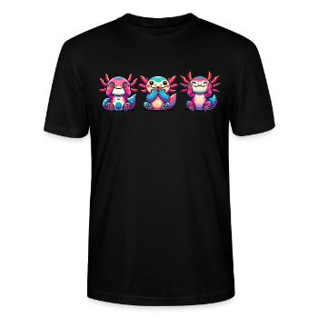 Seh nix, Hör nix, Sag nix. Axolotl - Stanley/Stella Unisex Bio-T-Shirt CRAFTER - Schwarz - Vorne - Alina (178cm) & Michal (187cm)