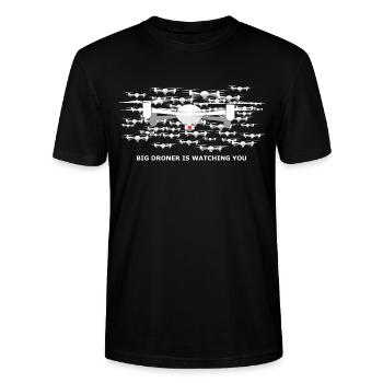 big drone is watching you - T-shirt bio CRAFTER Stanley Stella Unisexe - noir - Devant - Alina (178cm) & Michal (187cm)