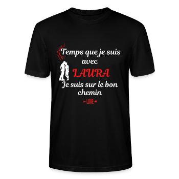 Temps que je suis avec Laura / Prénom - T-shirt bio CRAFTER Stanley Stella Unisexe - noir - Devant - Alina (178cm) & Michal (187cm)